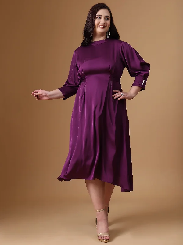 Limited Stock casual summer dressPurple Velvet Satin Flared Dress