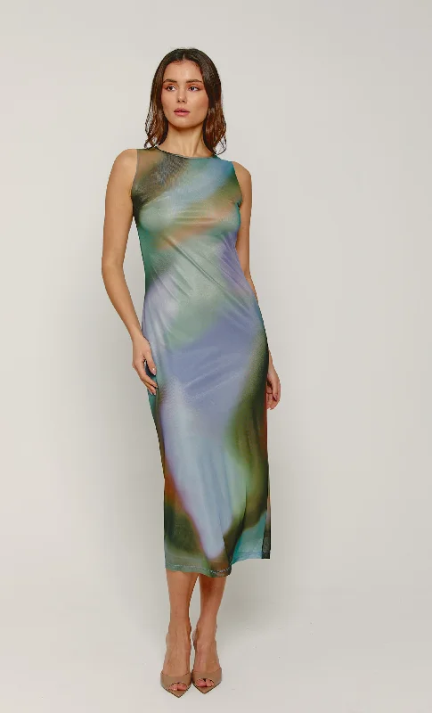 Doorbuster Deal ruched dressBlue Blur Mesh Maxi Dress