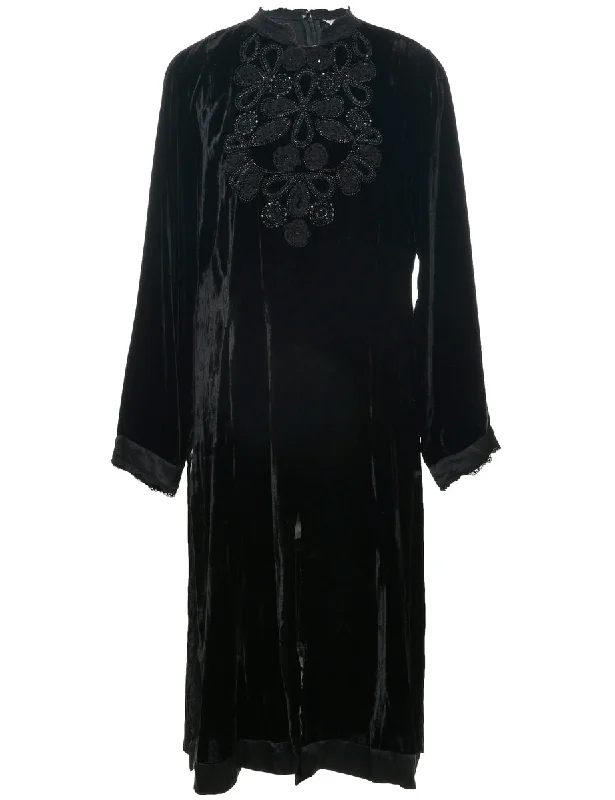 Price Drop Alert elegant coatVelvet Black Evening Dress - L