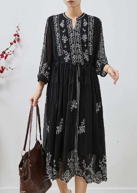 Can't Miss structured dressStylish Black Embroidered Chiffon Cinched Dresses Summer
