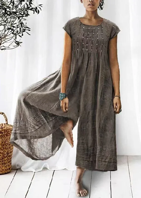 Savings Bonanza Women Dark Grey Solid High Waist Cotton Jumpsuits Summer FF045