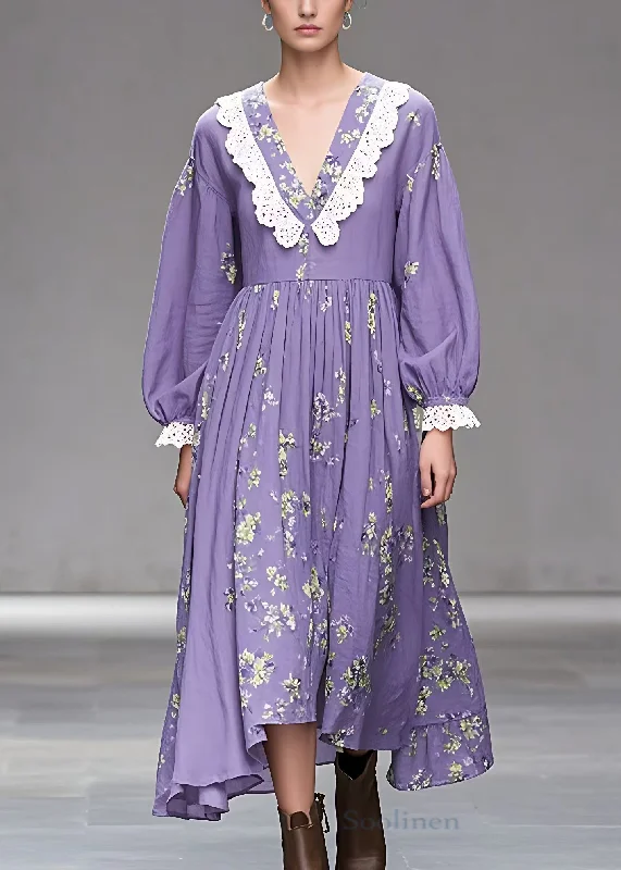 Great Bargains chic wrap dressStylish Purple V Neck Print Wrinkled Cotton Dress Fall Great Bargains chic wrap dressStylish Purple V Neck Print Wrinkled Cotton Dress Fall