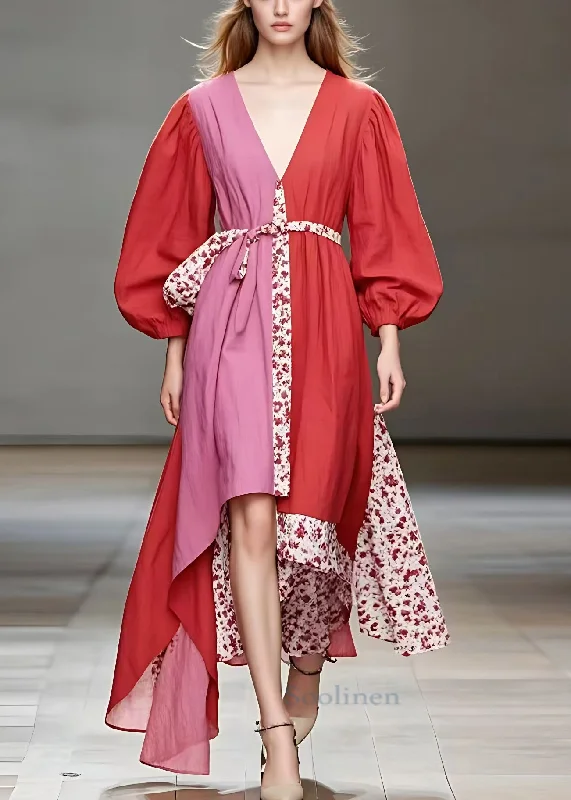 Buy More, Save More ruched dressChic Red V Neck Print Patchwork Cotton Long Dress Fall Buy More, Save More ruched dressChic Red V Neck Print Patchwork Cotton Long Dress Fall