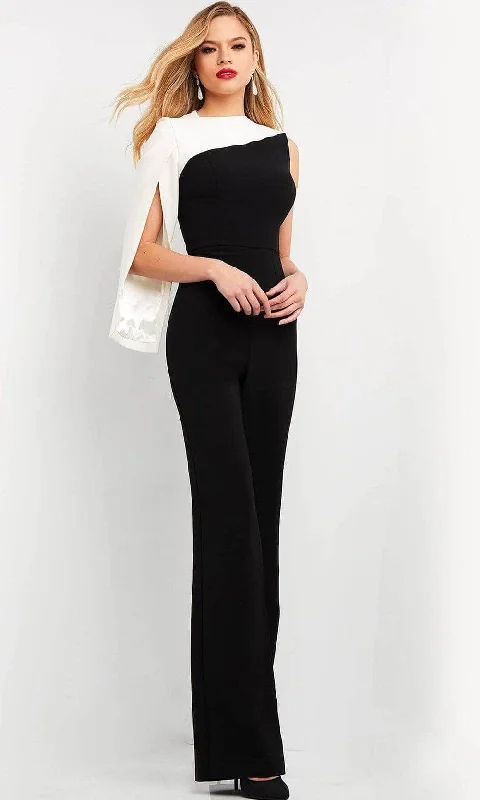 Super Sale Jovani - 06875SC Split Sleeve Asymmetrical Jumpsuit