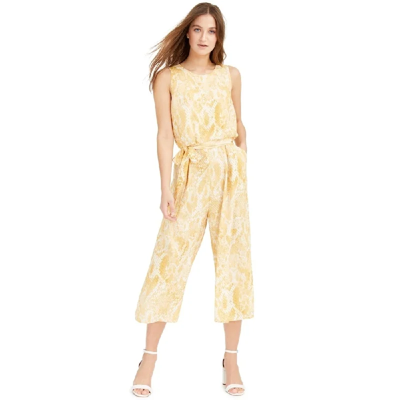 Super Deal Vince Camuto Women's Snake-Embossed Cropped Jumpsuit Yellow Size 16