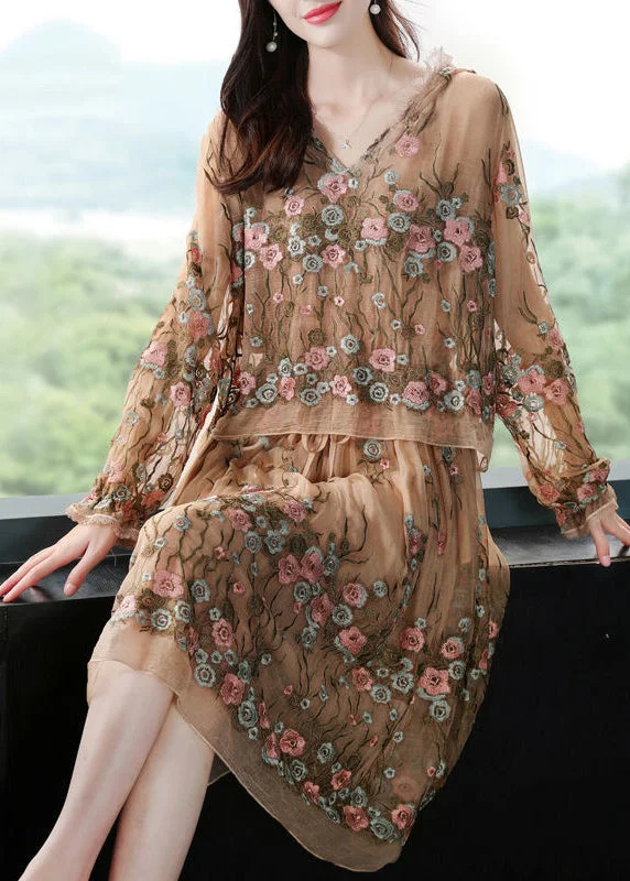Savings Galore sleeveless dressBoutique Beige Hooded Embroideried Patchwork Silk Fake Two Piece Dresses Spring Savings Galore sleeveless dressBoutique Beige Hooded Embroideried Patchwork Silk Fake Two Piece Dresses Spring