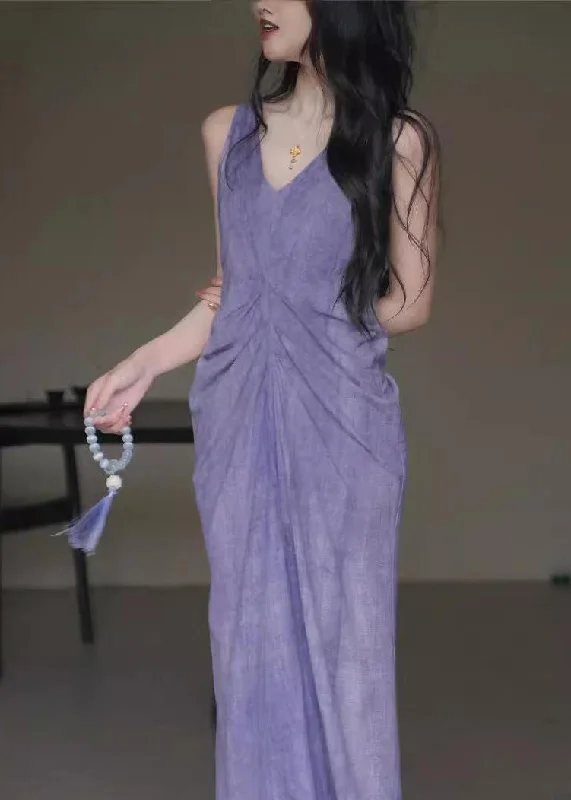 Bargain Prices printed dressChinese Style Purple V Neck Wrinkled Linen Long Dress Sleeveless Bargain Prices printed dressChinese Style Purple V Neck Wrinkled Linen Long Dress Sleeveless
