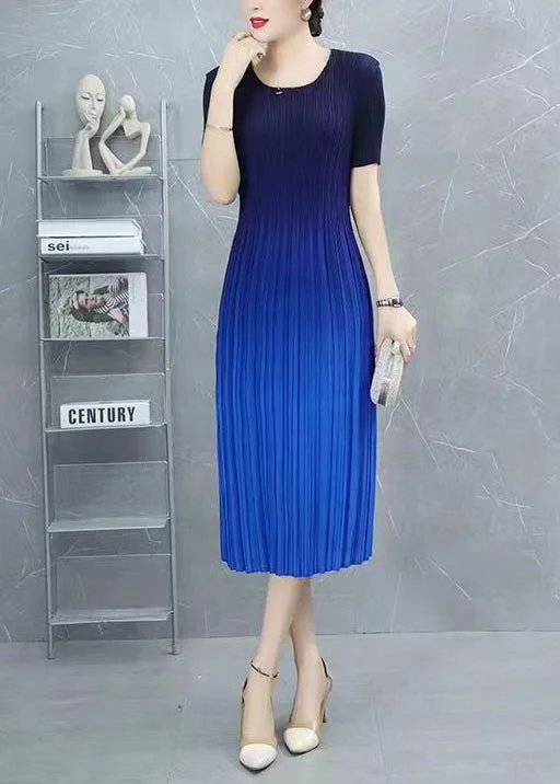 Discount Extravaganza flowy maxi dressClassy Blue Gradient O Neck Wrinkled Silk Dress Summer Discount Extravaganza flowy maxi dressClassy Blue Gradient O Neck Wrinkled Silk Dress Summer