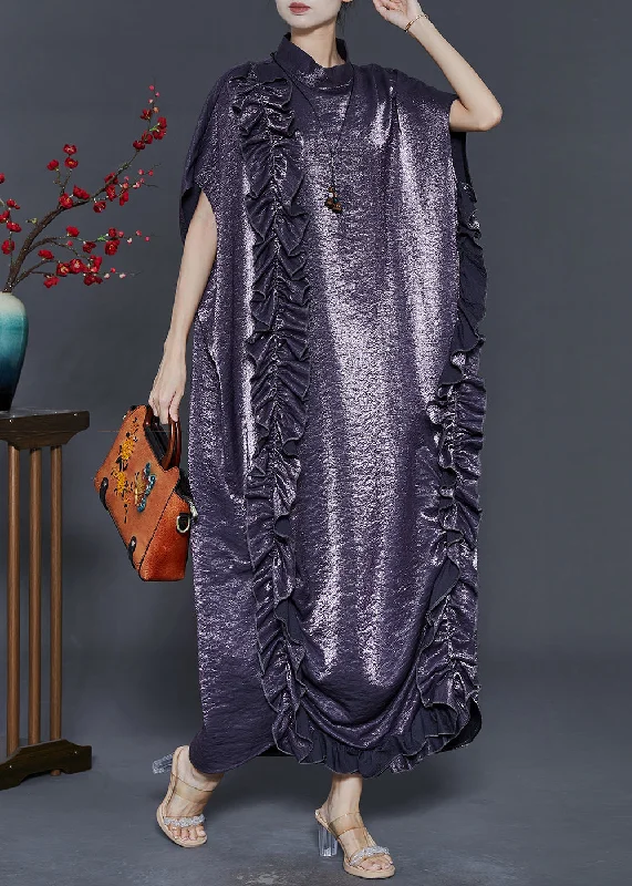 chic dressCharcoal Grey Silk Maxi Dresses Ruffled Summer