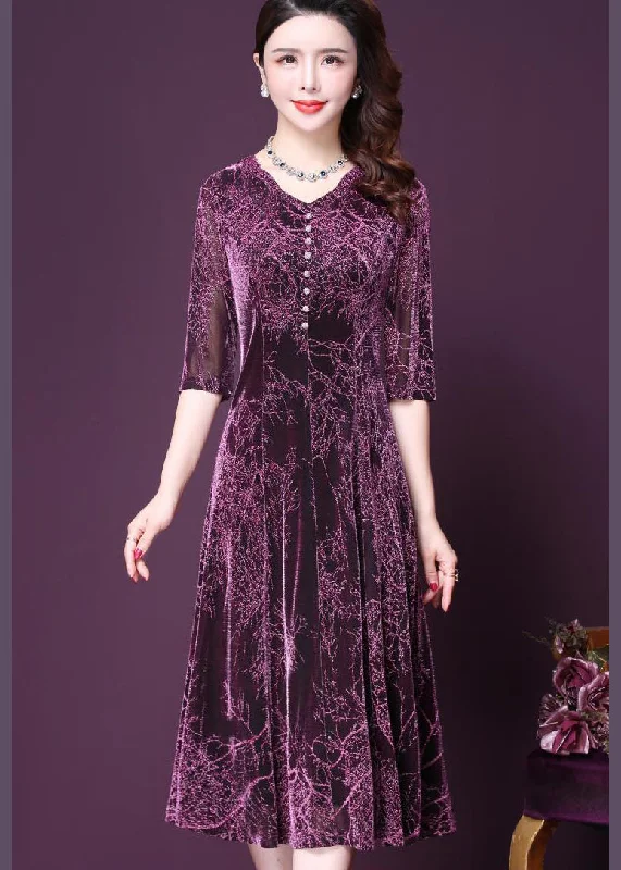 Time-Limited Offer fitted cocktail dressStylish Purple O-Neck Print Button Tulle Holiday Dress Half Sleeve Time-Limited Offer fitted cocktail dressStylish Purple O-Neck Print Button Tulle Holiday Dress Half Sleeve
