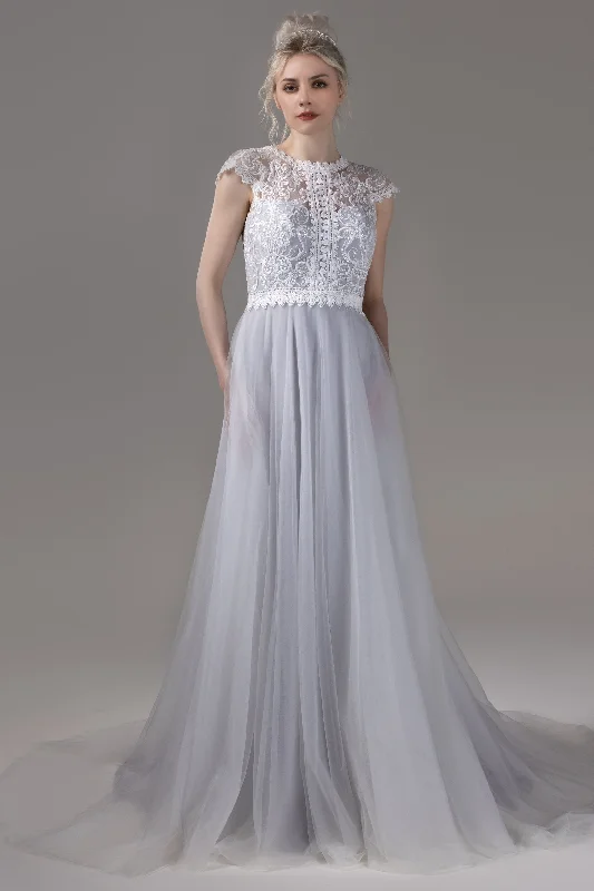 Stock Clearance party dressA-Line Court Train Lace Tulle Wedding Dress CW2812CR