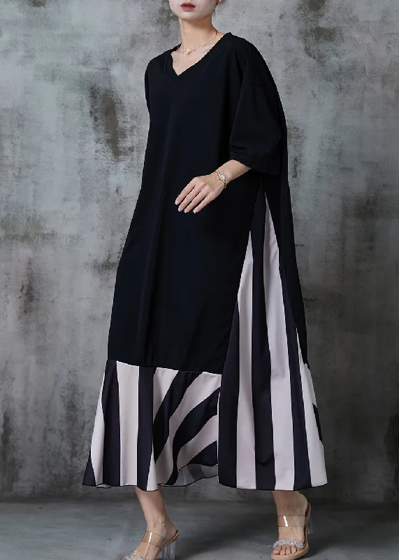 Great Deals backless dressDIY Black Oversized Patchwork Cotton Dress Summer