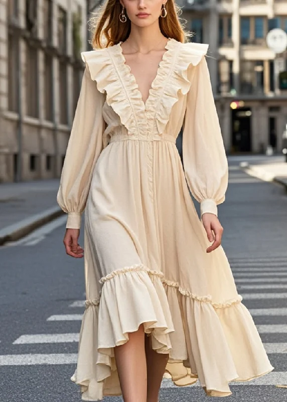 fitted cocktail dressModern Apricot Ruffles Silm Fit Cotton Long Dress Spring