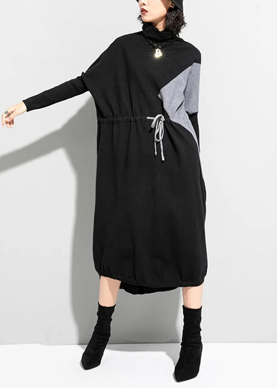 Savings Event satin midi dressUnique Black Grey Turtleneck Patchwork Drawstring Tie Waist Knit Holiday Dress Long Sleeve Savings Event satin midi dressUnique Black Grey Turtleneck Patchwork Drawstring Tie Waist Knit Holiday Dress Long Sleeve