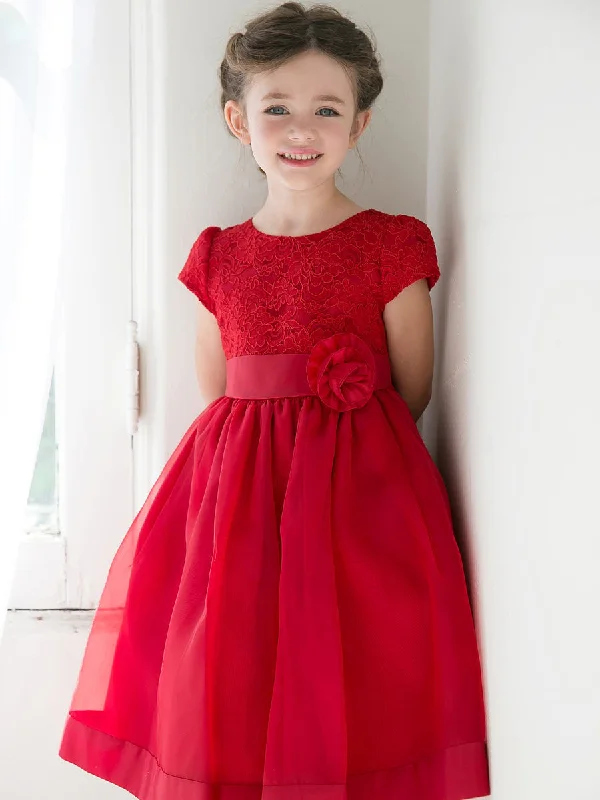 Savings Spectacular relaxed fit dressShort Sleeve Red Flower Girl Dress