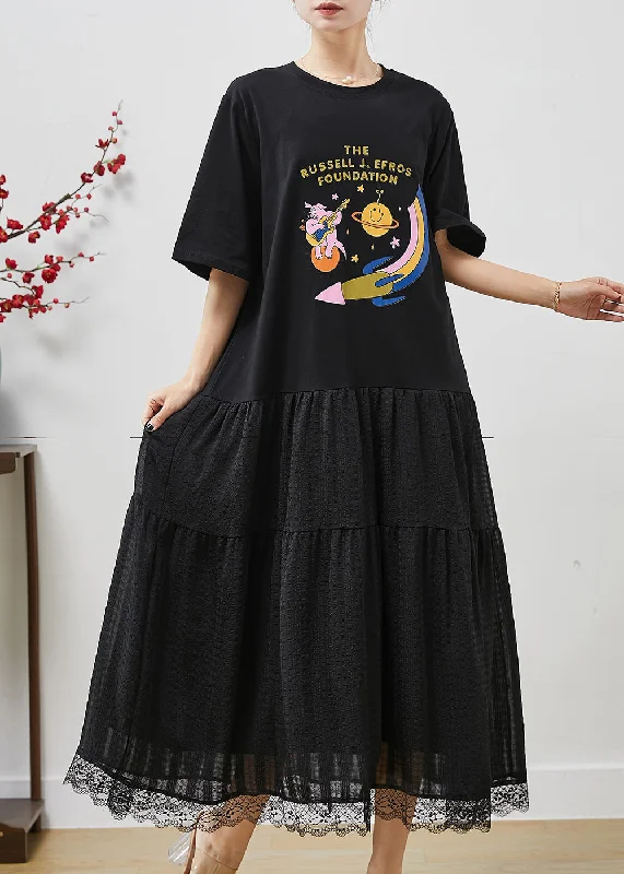 Savings Galore statement dressArt Black Oversized Patchwork Cotton Holiday Dress Summer Savings Galore statement dressArt Black Oversized Patchwork Cotton Holiday Dress Summer