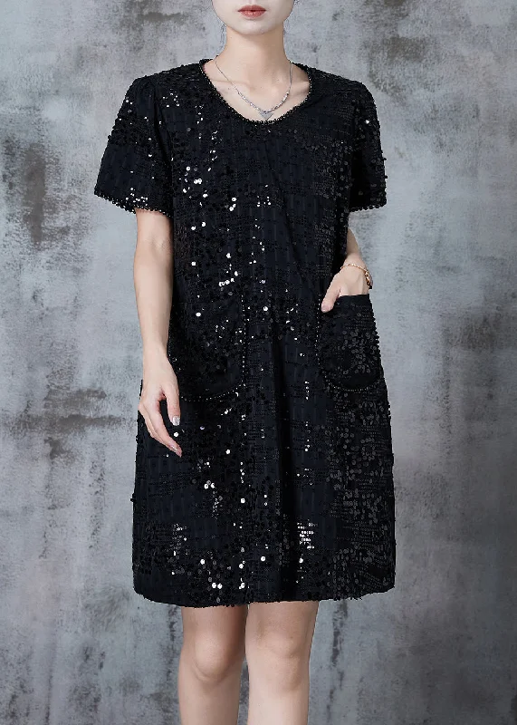 A-line dressElegant Black Sequins Nail Bead Party Dresses Summer