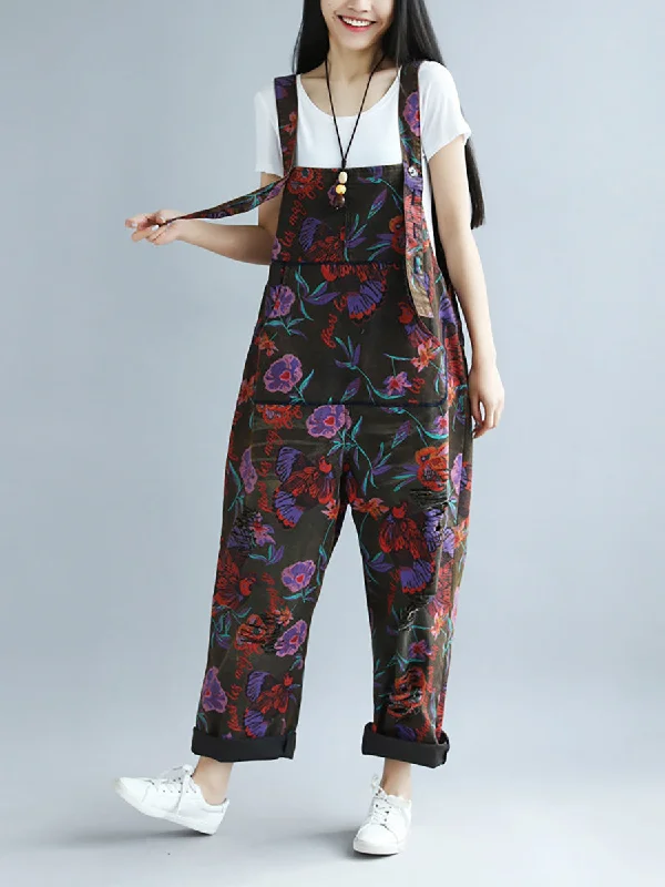 Referral Discount Women Summer Artsy Flower Pocket Loose Jumpsuits AI1009