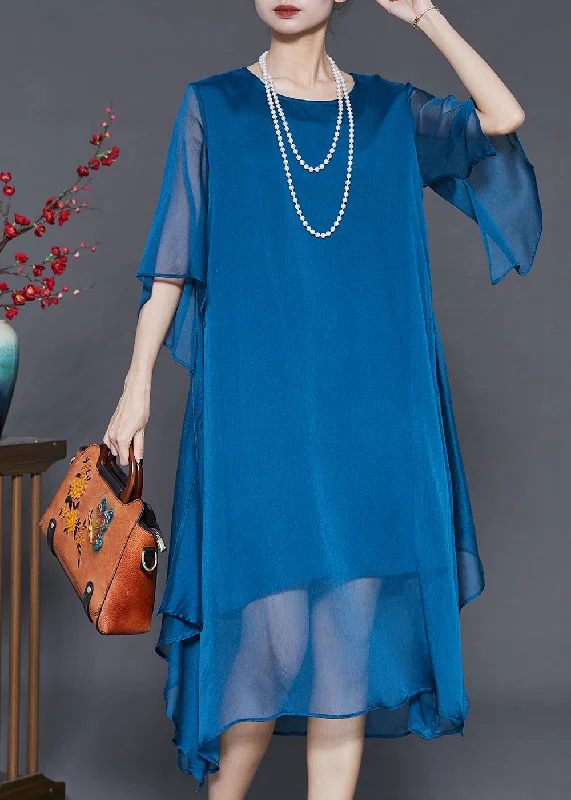 Super Sale stylish dressBoho Peacock Blue Oversized Chiffon Long Dress Summer