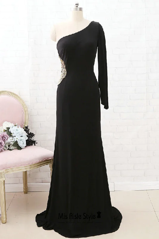 Unmissable Offer chic shift dressSingle Sleeve Black Wedding Guest Dress