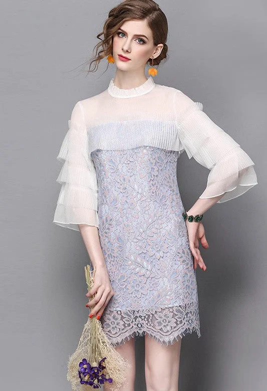 form-fitting dressSilk Lace Dress W/ Layered Sleeves