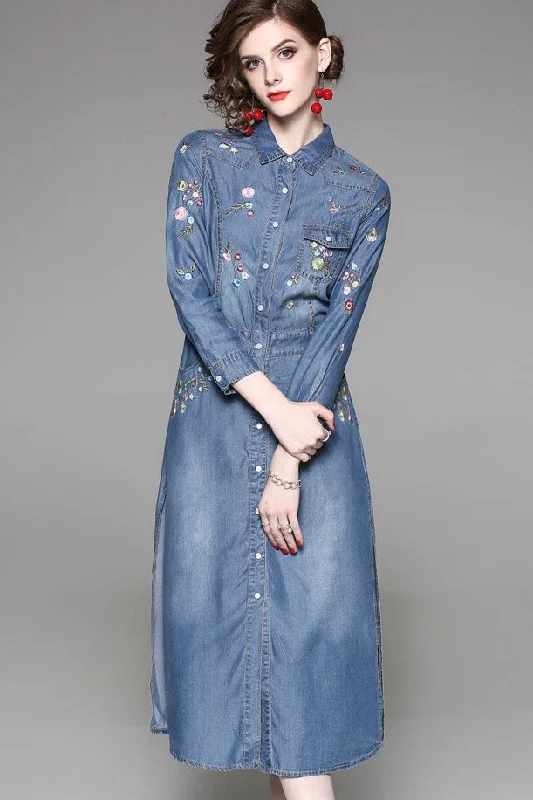 long sleeve dressDenim Dress W/ Floral Embroidery