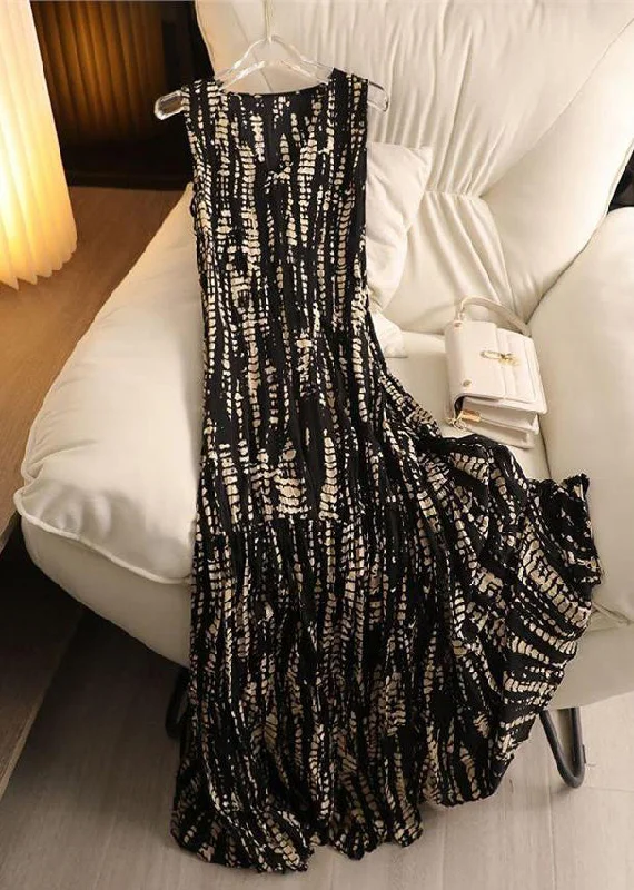 Sneak Peek Sale boho-chic dressElegant Black V Neck Wrinkled Cotton Long Dress Sleeveless