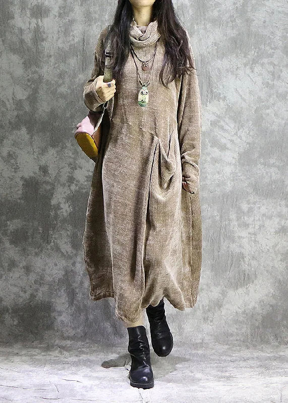 Closeout stylish dressCorduroy Long Sleeve Turtleneck Causal Baggy Maxi Dress Khaki Closeout stylish dressCorduroy Long Sleeve Turtleneck Causal Baggy Maxi Dress Khaki