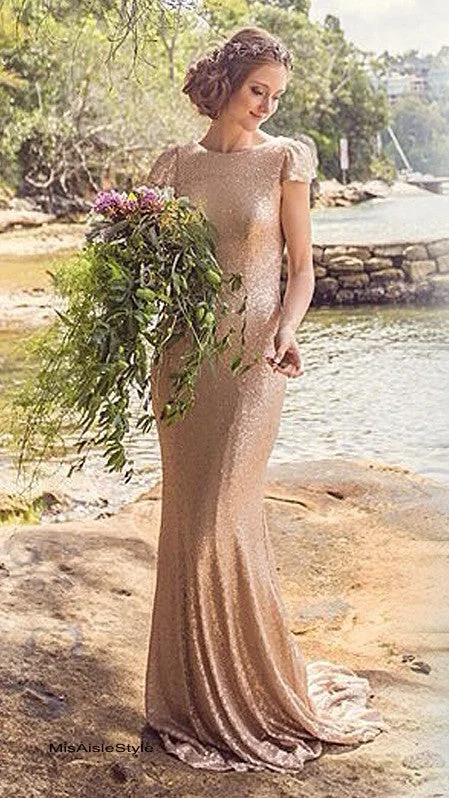 Instant Discount flowy evening dressGold Sequins Bridesmaid Dress