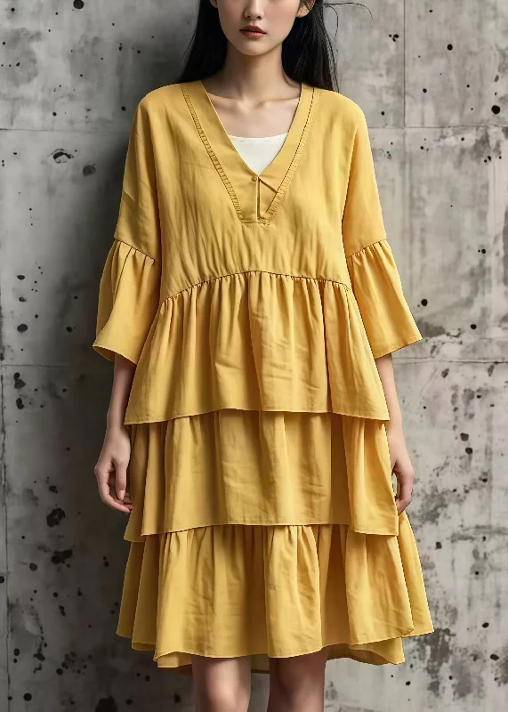 Price Drop floral midi dressCasual Yellow Oversized Layered Cotton Maxi Dresses Summer