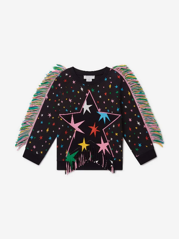 Year-End Sale textured dressStella McCartney Girls Fringed Star Sweater Dress in Black