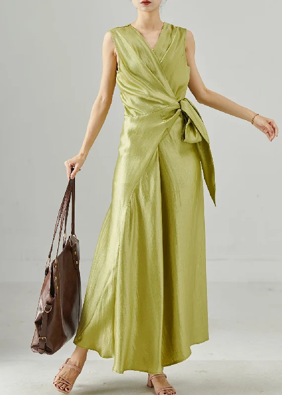 Get It Before It’s Gone oversized dressModern Grass Green Asymmetrical Tie Waist Silk Dress Sleeveless Get It Before It’s Gone oversized dressModern Grass Green Asymmetrical Tie Waist Silk Dress Sleeveless