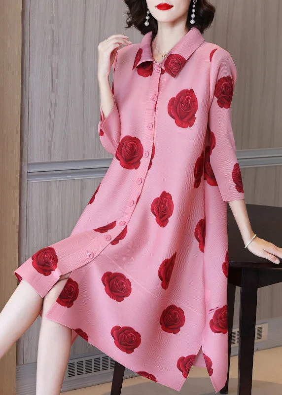 Holiday Sale relaxed fit dressLoose Pink Peter Pan Collar Print Button Shirt Dresses Long Sleeve Holiday Sale relaxed fit dressLoose Pink Peter Pan Collar Print Button Shirt Dresses Long Sleeve