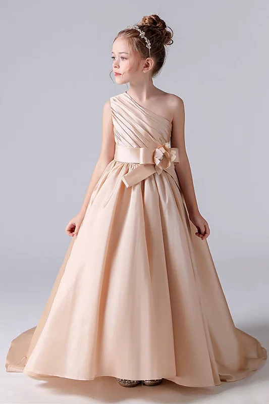Amazing Deals pleated maxi dressA-Line One Shoulder Neck Sleeveless Sweep-Brush Train Satin Flower Girl Dresses 676333790144 Amazing Deals pleated maxi dressA-Line One Shoulder Neck Sleeveless Sweep-Brush Train Satin Flower Girl Dresses 676333790144