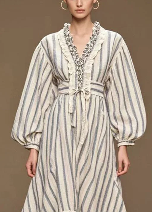 printed dressItalian White Cinched Striped Silk Velvet Long Dress Fall