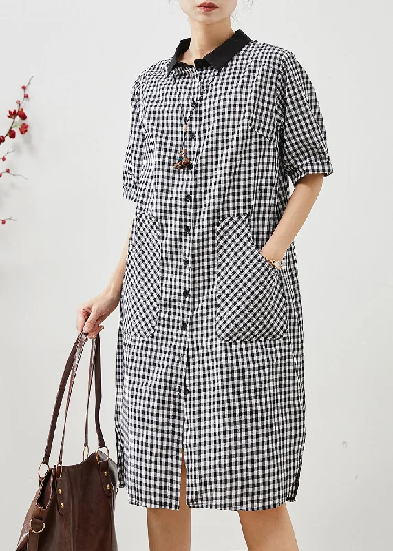 Deal Frenzy shift dressGrey Plaid Linen Shirt Dress Oversized Summer