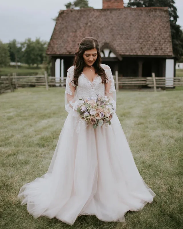 Now or Never office dressA line Keyhole Back Long Sleeve Lace Wedding Dress