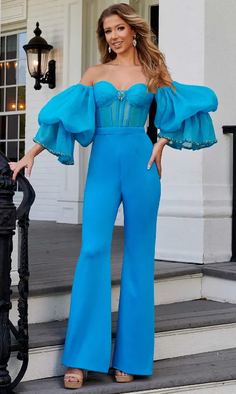 Lowest Prices Rachel Allan 50145 - Off-Shoulder Bubble Sleeve Jumpsuit