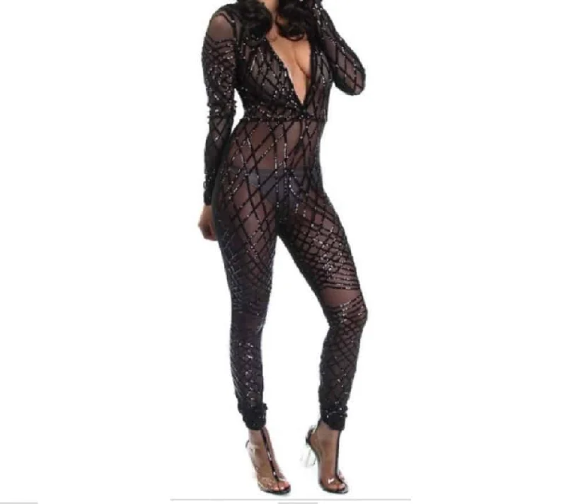 YEAR-End Clearance Zennra Sequin and Mesh Jumpsuit