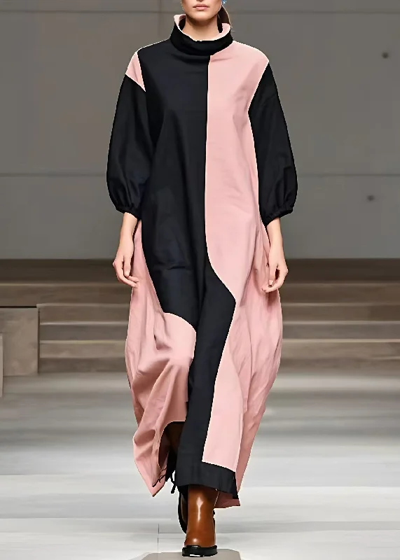Online Exclusive knit dressNatural Pink Stand Collar Long Dress Bracelet Sleeve