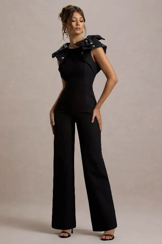 Clearance Event Elma | Black Straight-Leg Jumpsuit With Embellished Bows