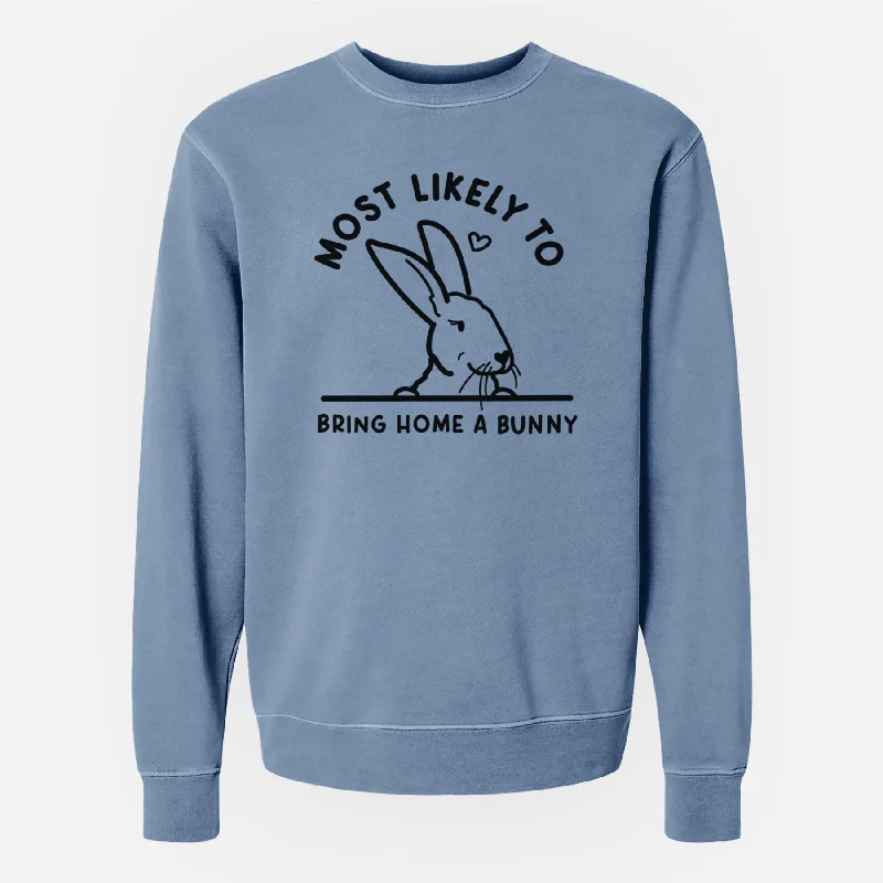 New Deals performance hoodie for gymMost Likely to Bring Home a Bunny - Unisex Pigment Dyed Crew Sweatshirt