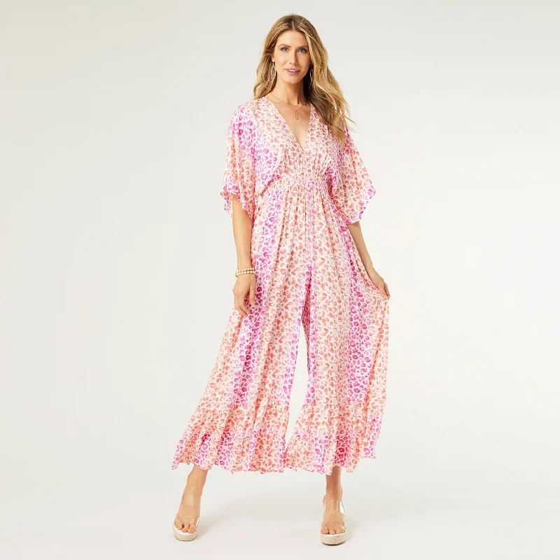 Incredible Offers Farrah Flutter Jumpsuit - Pink/Orange Animal - Final Sale