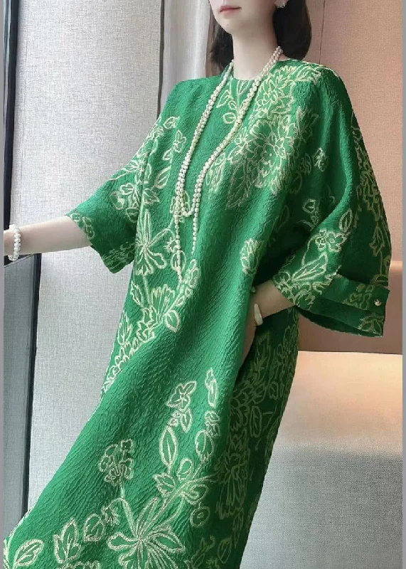 Flash Deals casual midi dressJacquard Green O-Neck Print Pockets Silk Dress Half Sleeve Flash Deals casual midi dressJacquard Green O-Neck Print Pockets Silk Dress Half Sleeve