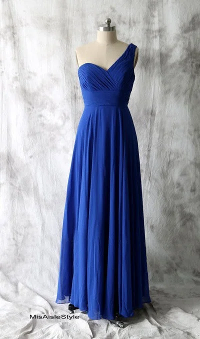 Clearance Event lace-up dressOne Shoulder Royal Blue Bridesmaid Dress