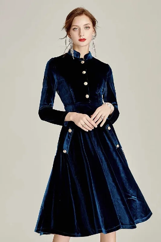 chic shift dressStand Collar Velvet Dress