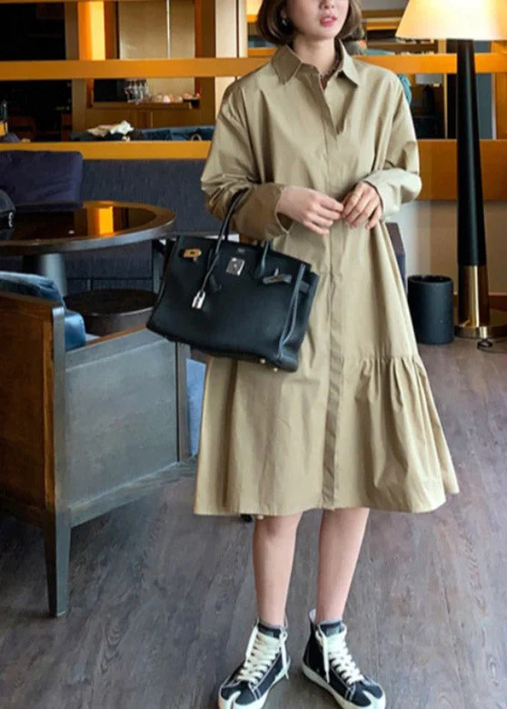 Can't Miss t-shirt dressFrench Khaki Peter Pan Collar Asymmetrical Patchwork Maxi Dresses Long Sleeve