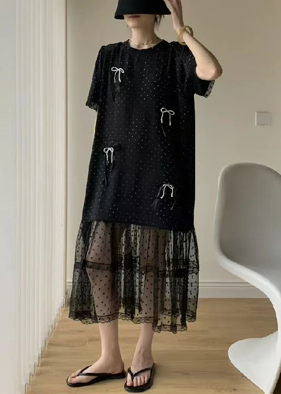 Referral Discount one-shoulder dressLoose Black Dot Zircon Patchwork Cotton Dresses Summer