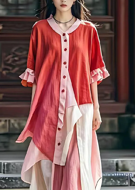 Exclusive Savings elegant evening dressArt Red V Neck Asymmetrical Patchwork Maxi Dress Butterfly Sleeve