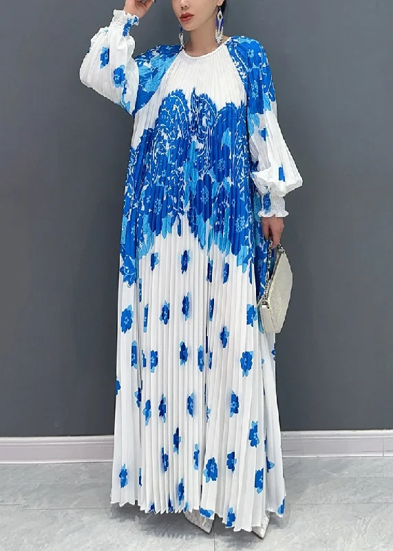 Don't Miss wrap dressStyle White Blue O Neck Print Wrinkled Long Dresses Petal Sleeve Don't Miss wrap dressStyle White Blue O Neck Print Wrinkled Long Dresses Petal Sleeve